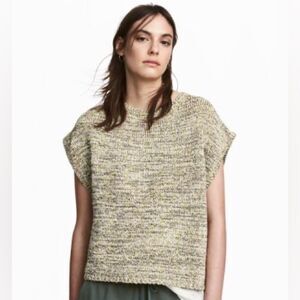 H&M Knit Yellow Gray Crewneck Relaxed Short Sleeve Pullover Boxy Sweater Top. XS